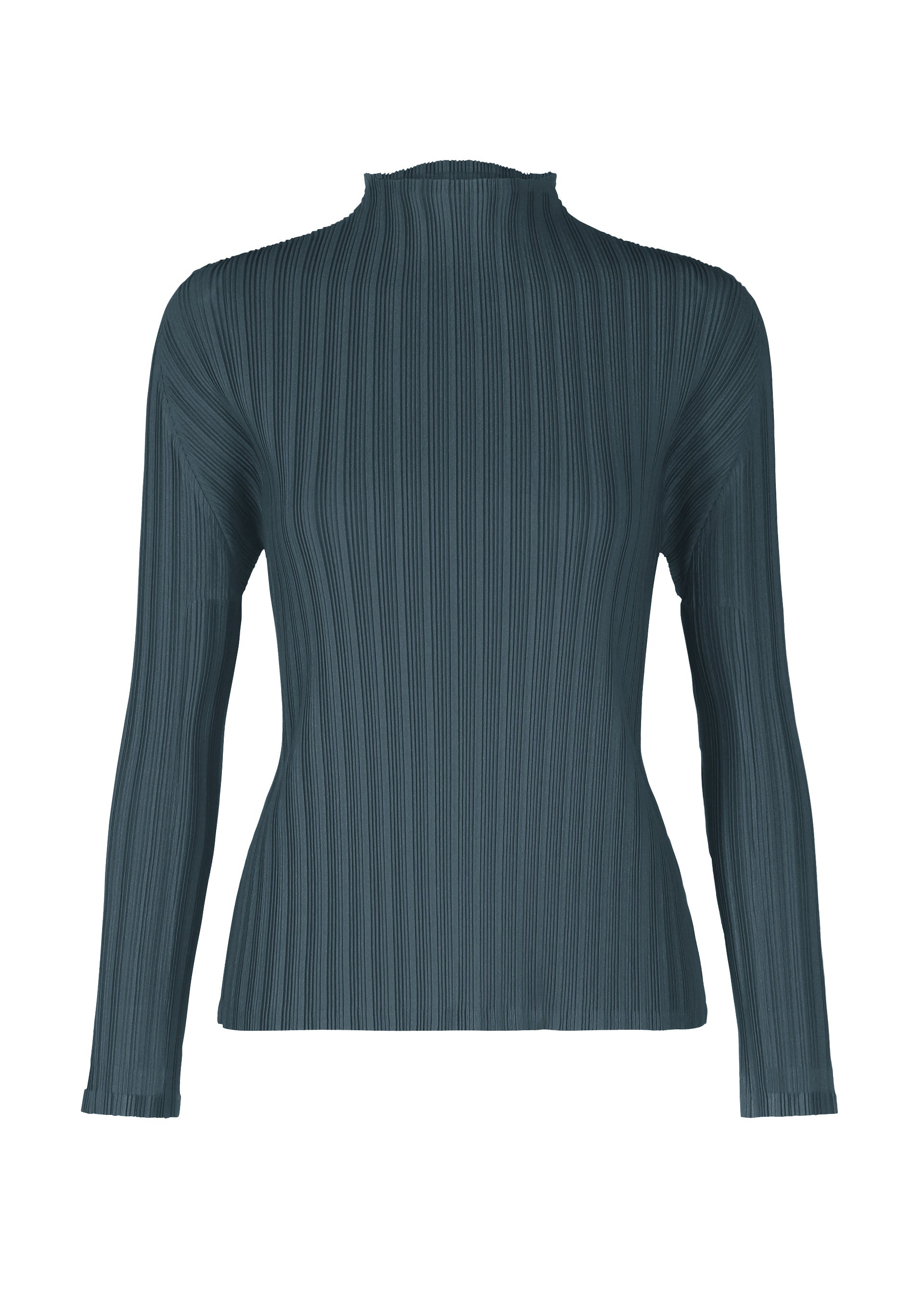 A product shot of the PLEATS PLEASE ISSEY MIYAKE RIB PLEATS NOVEMBER top in greyish navy (77).