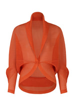 A product shot of the PLEATS PLEASE ISSEY MIYAKE TATAMI JULY cardigan in orange.