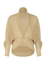 A product shot of the PLEATS PLEASE ISSEY MIYAKE TATAMI JULY cardigan in light beige.