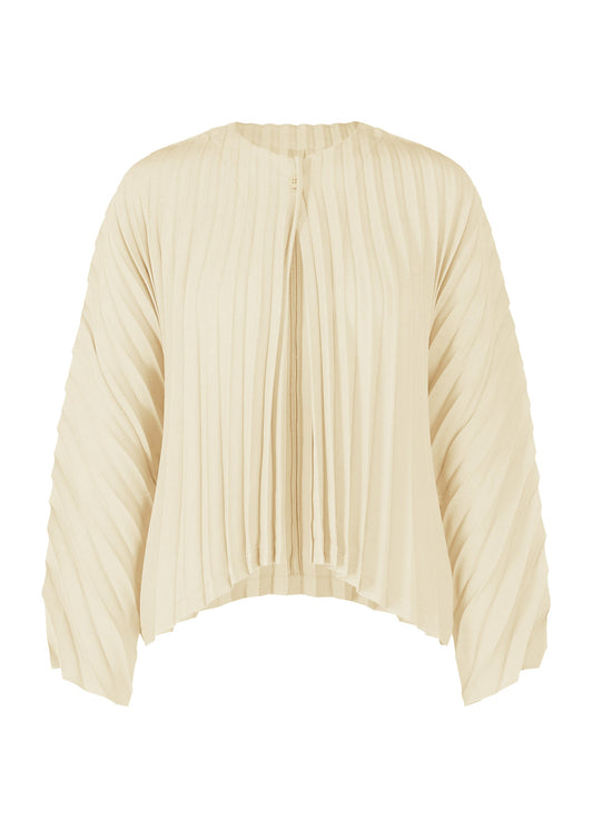 A product shot of the PLEATS PLEASE ISSEY MIYAKE CIRCULAR cardigan in off white (02).