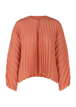 A product shot of the PLEATS PLEASE ISSEY MIYAKE CIRCULAR cardigan in coral pink (29).