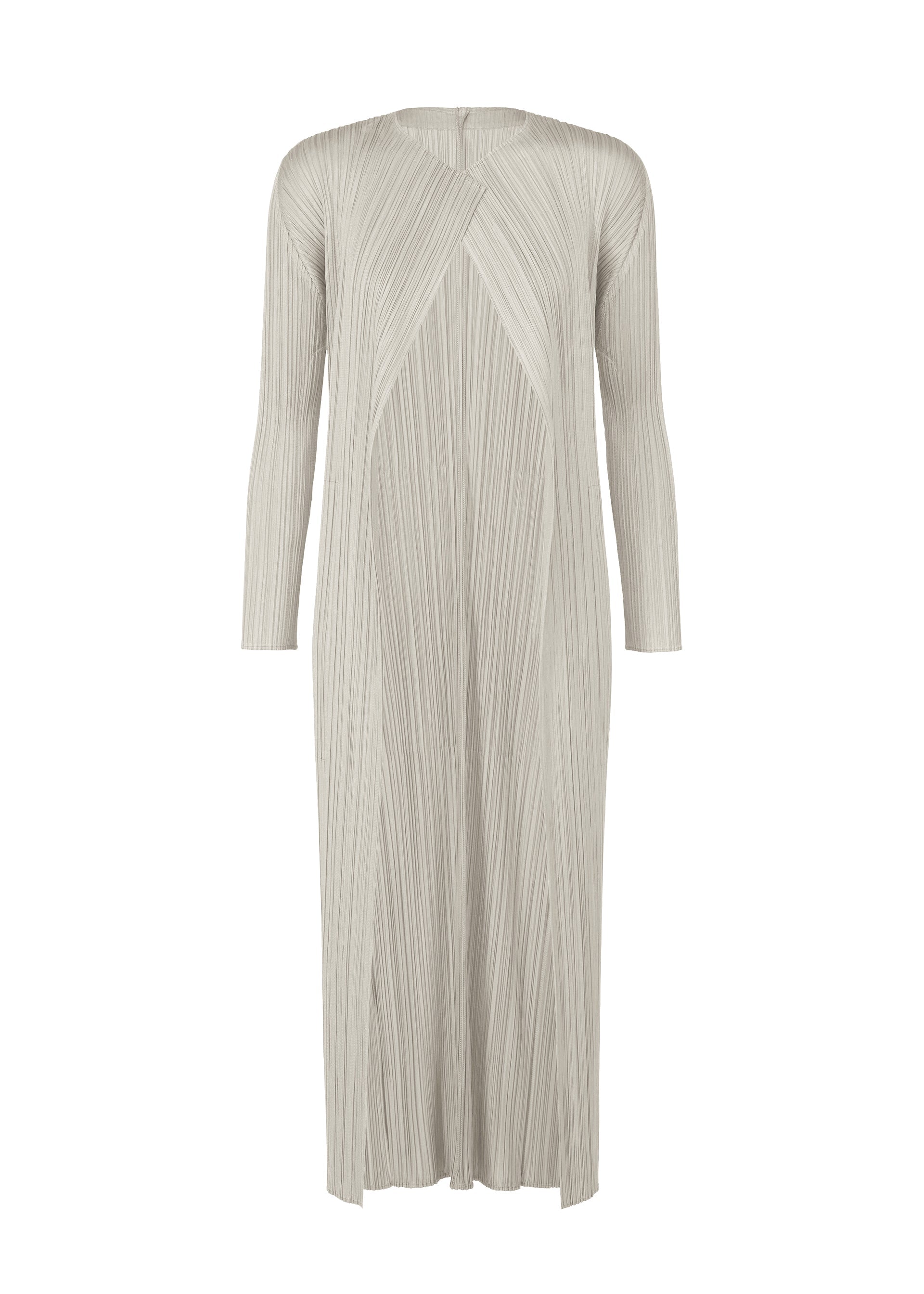A product shot of the PLEATS PLEASE ISSEY MIYAKE MONTHLY COLORS SEPTEMBER coat in light grey (10).