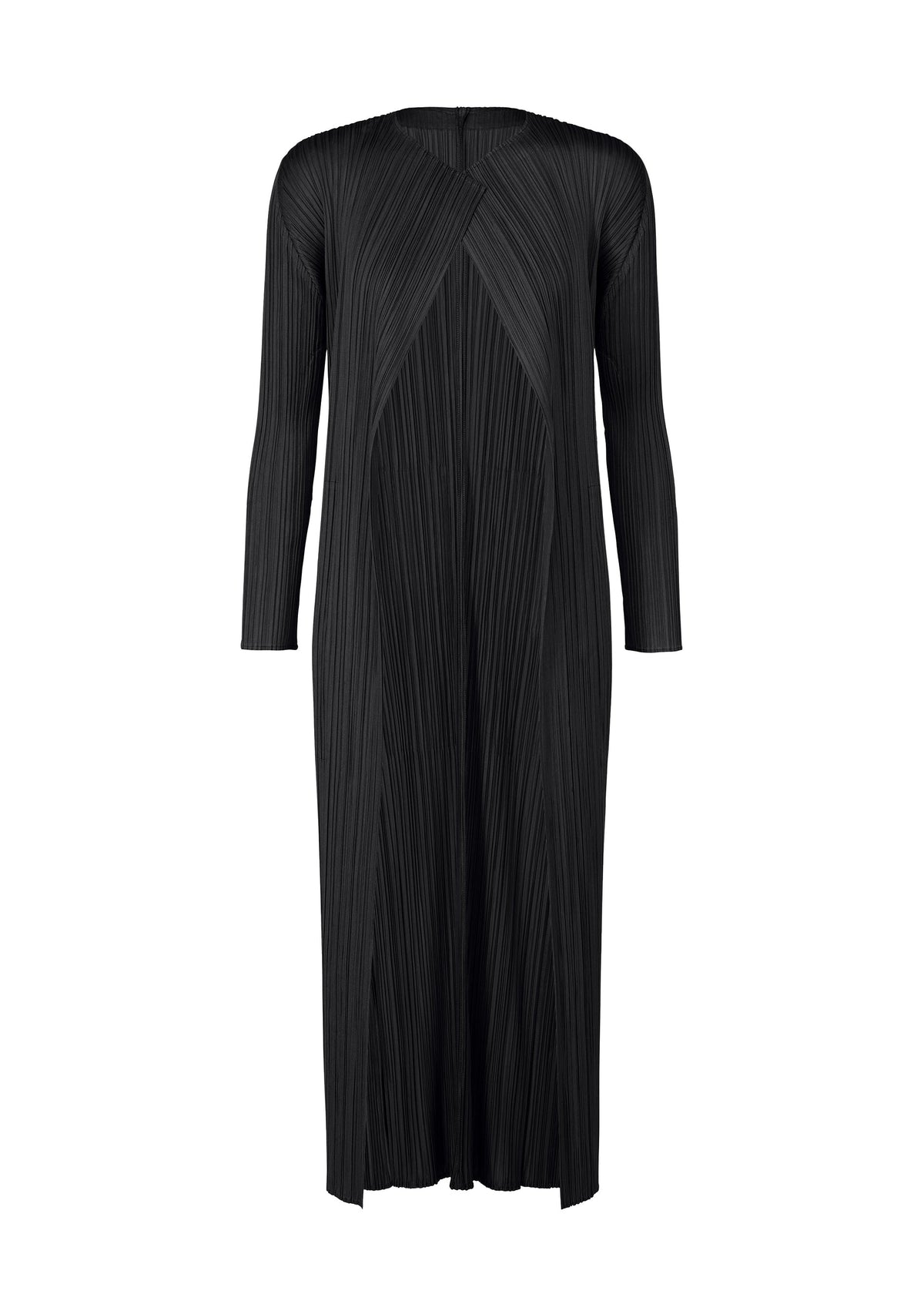 A product shot of the PLEATS PLEASE ISSEY MIYAKE MONTHLY COLORS SEPTEMBER coat in black (15).