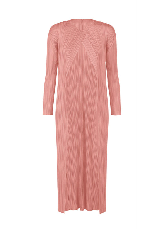 A product shot of the PLEATS PLEASE ISSEY MIYAKE MONTHLY COLORS SEPTEMBER coat in rose pink (28).