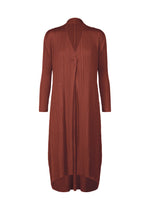 A product shot of the PLEATS PLEASE ISSEY MIYAKE MONTHLY COLORS OCTOBER coat in brown red (45).