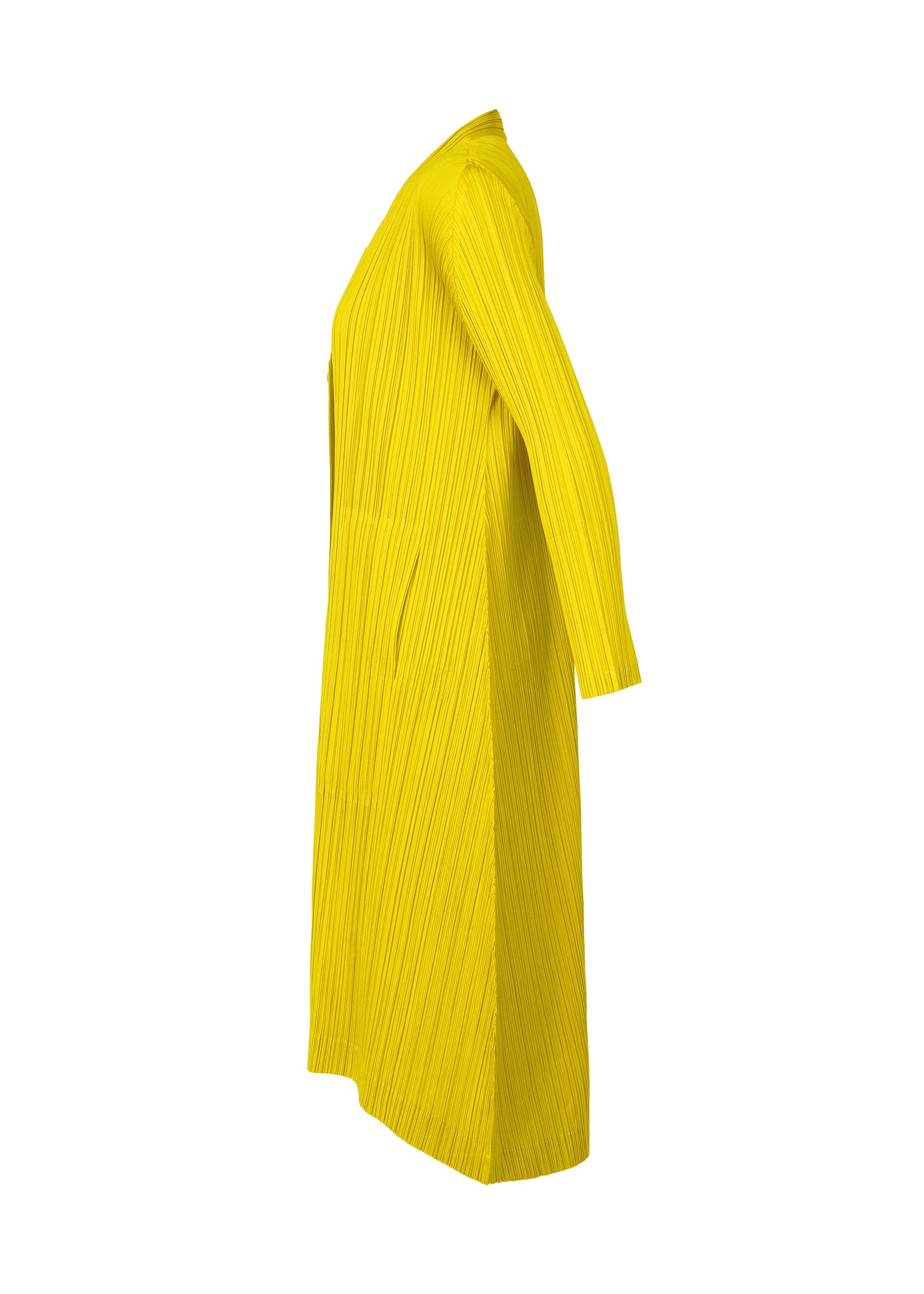 A detail shot of the PLEATS PLEASE ISSEY MIYAKE MONTHLY COLORS OCTOBER coat.