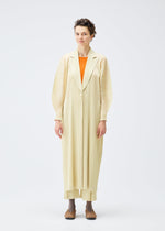A model wears the PLEATS PLEASE ISSEY MIYAKE MONTHLY COLORS DECEMBER clothing.