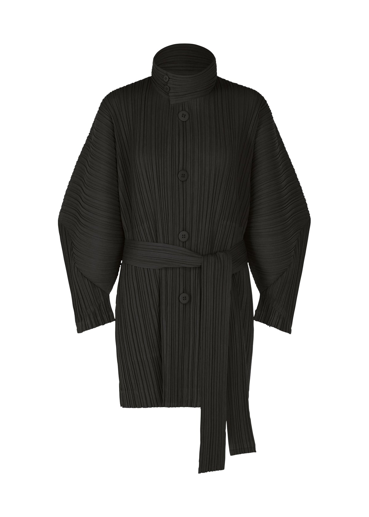 A product shot of the PLEATS PLEASE ISSEY MIYAKE WOOL PLEATS coat in black (15).