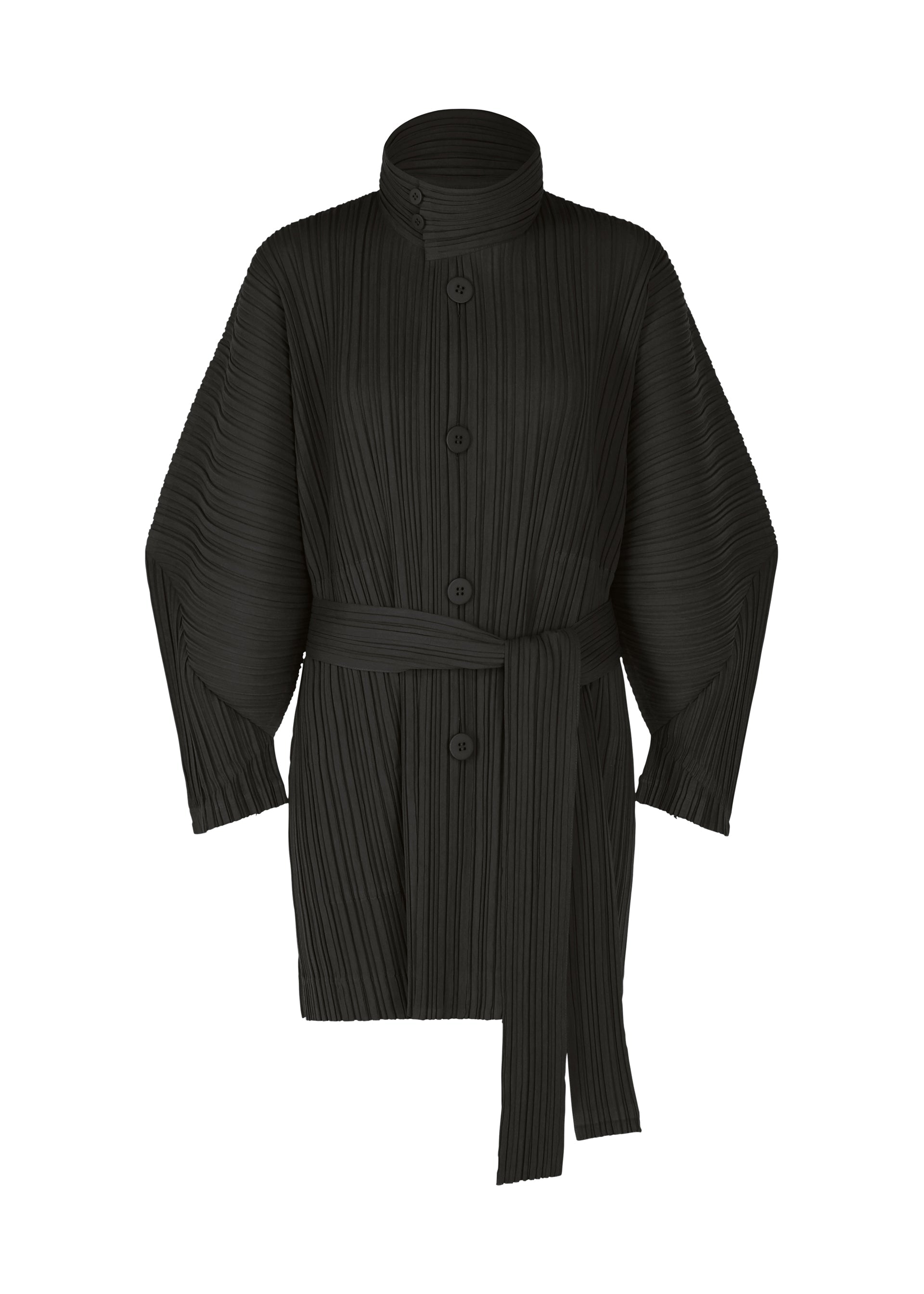 A product shot of the PLEATS PLEASE ISSEY MIYAKE WOOL PLEATS coat in black (15).