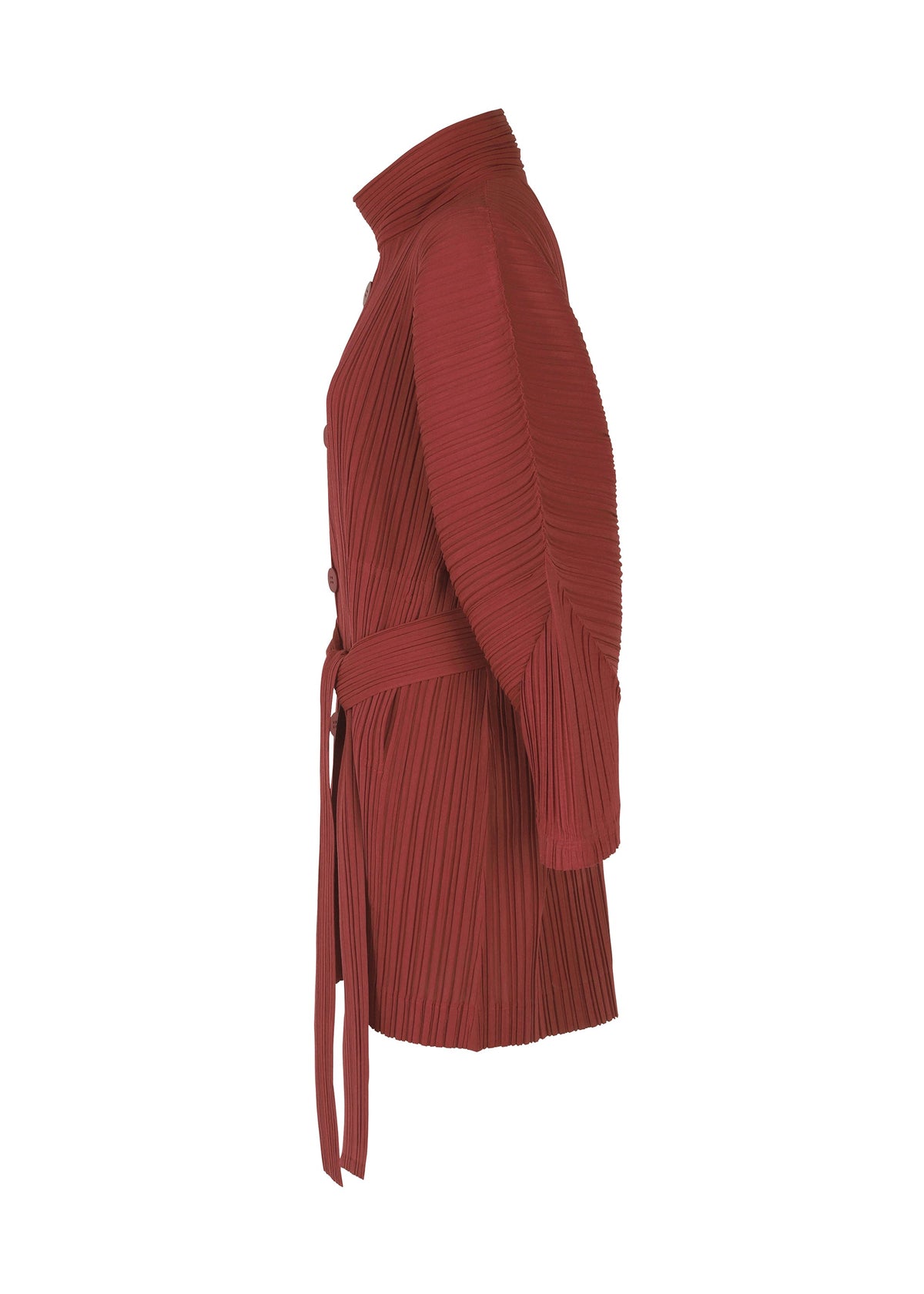 A detail shot of the PLEATS PLEASE ISSEY MIYAKE WOOL PLEATS coat.