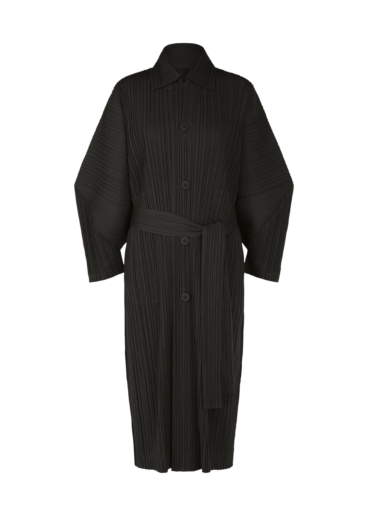 A product shot of the PLEATS PLEASE ISSEY MIYAKE WOOL PLEATS coat in black (15).