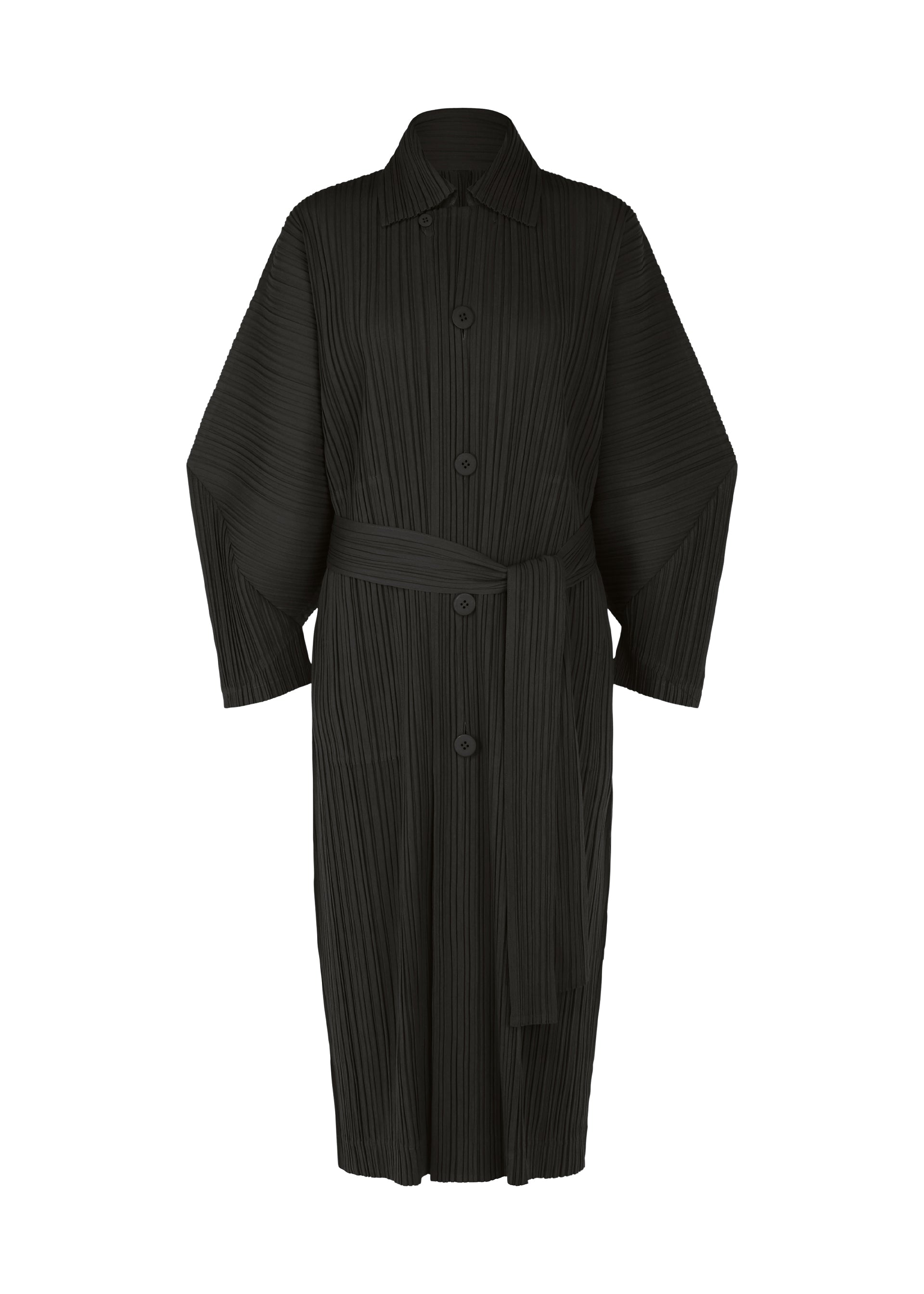 A product shot of the PLEATS PLEASE ISSEY MIYAKE WOOL PLEATS coat in black (15).