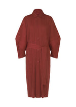 A product shot of the PLEATS PLEASE ISSEY MIYAKE WOOL PLEATS coat in brown red (45).