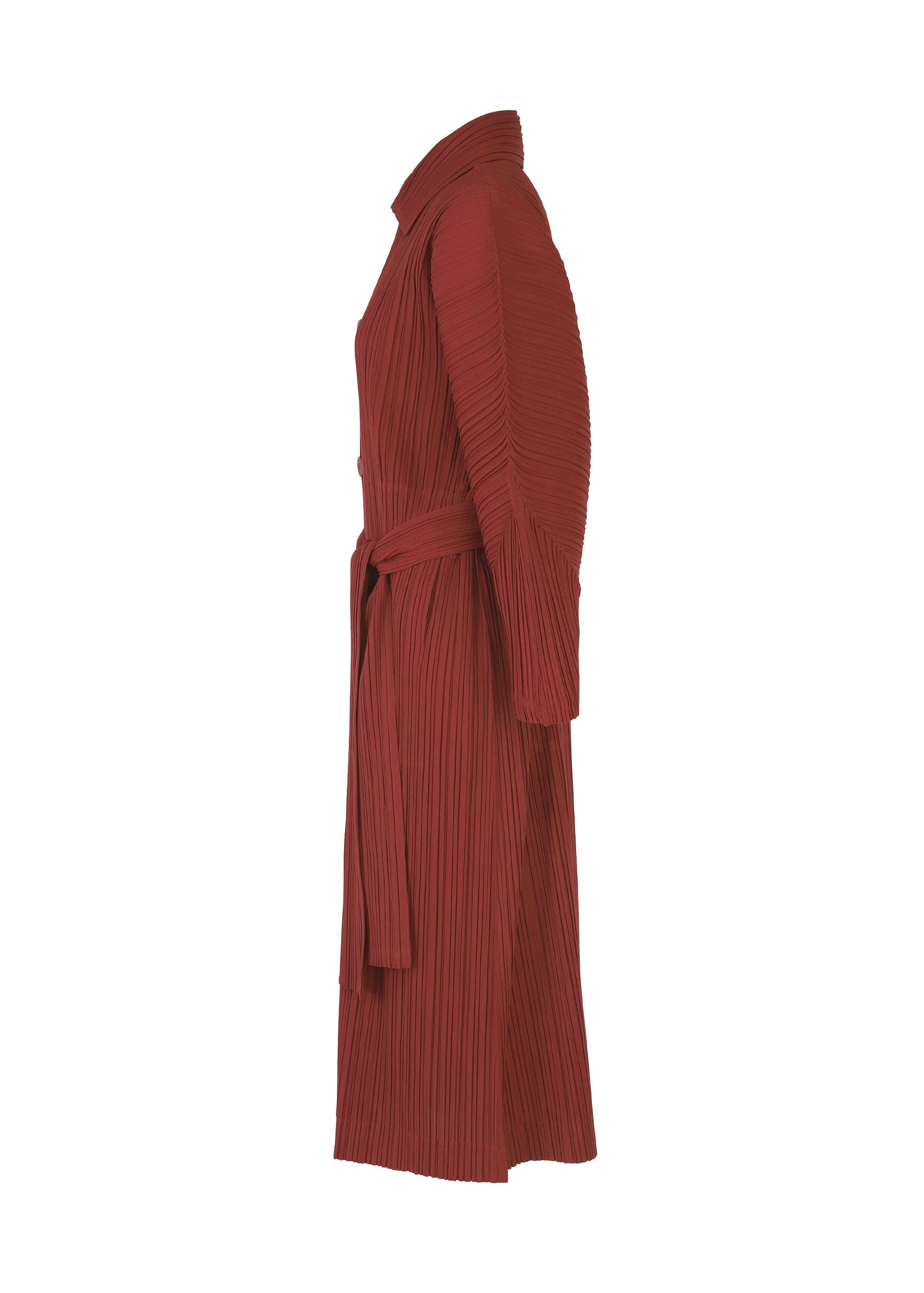 A detail shot of the PLEATS PLEASE ISSEY MIYAKE WOOL PLEATS coat.