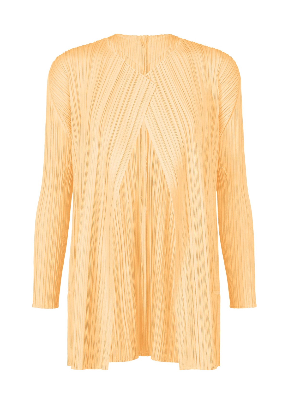 A product shot of the PLEATS PLEASE ISSEY MIYAKE MELLOW PLEATS coat in cream yellow (30).