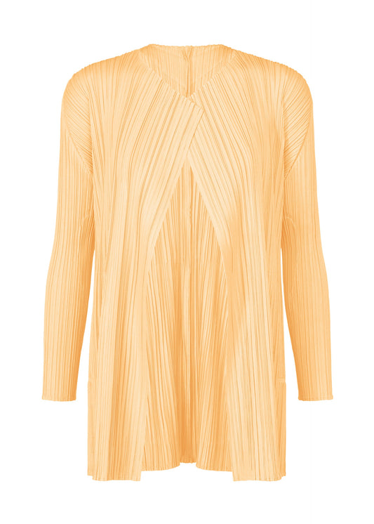 A product shot of the PLEATS PLEASE ISSEY MIYAKE MELLOW PLEATS coat in cream yellow (30).