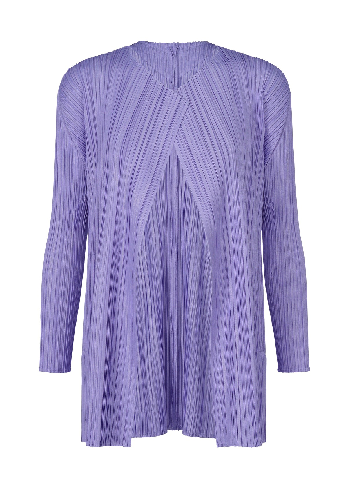 A product shot of the PLEATS PLEASE ISSEY MIYAKE MELLOW PLEATS coat in saxe blue (71).