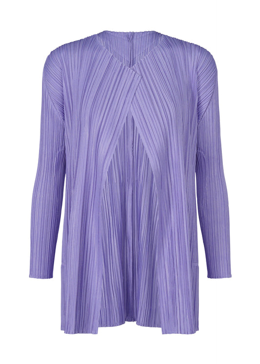A product shot of the PLEATS PLEASE ISSEY MIYAKE MELLOW PLEATS coat in saxe blue (71).