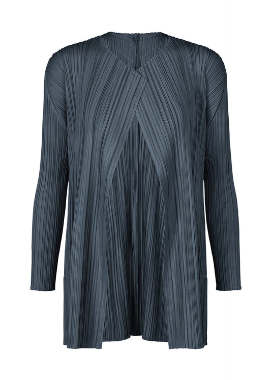 A product shot of the PLEATS PLEASE ISSEY MIYAKE MELLOW PLEATS coat in navy (75).
