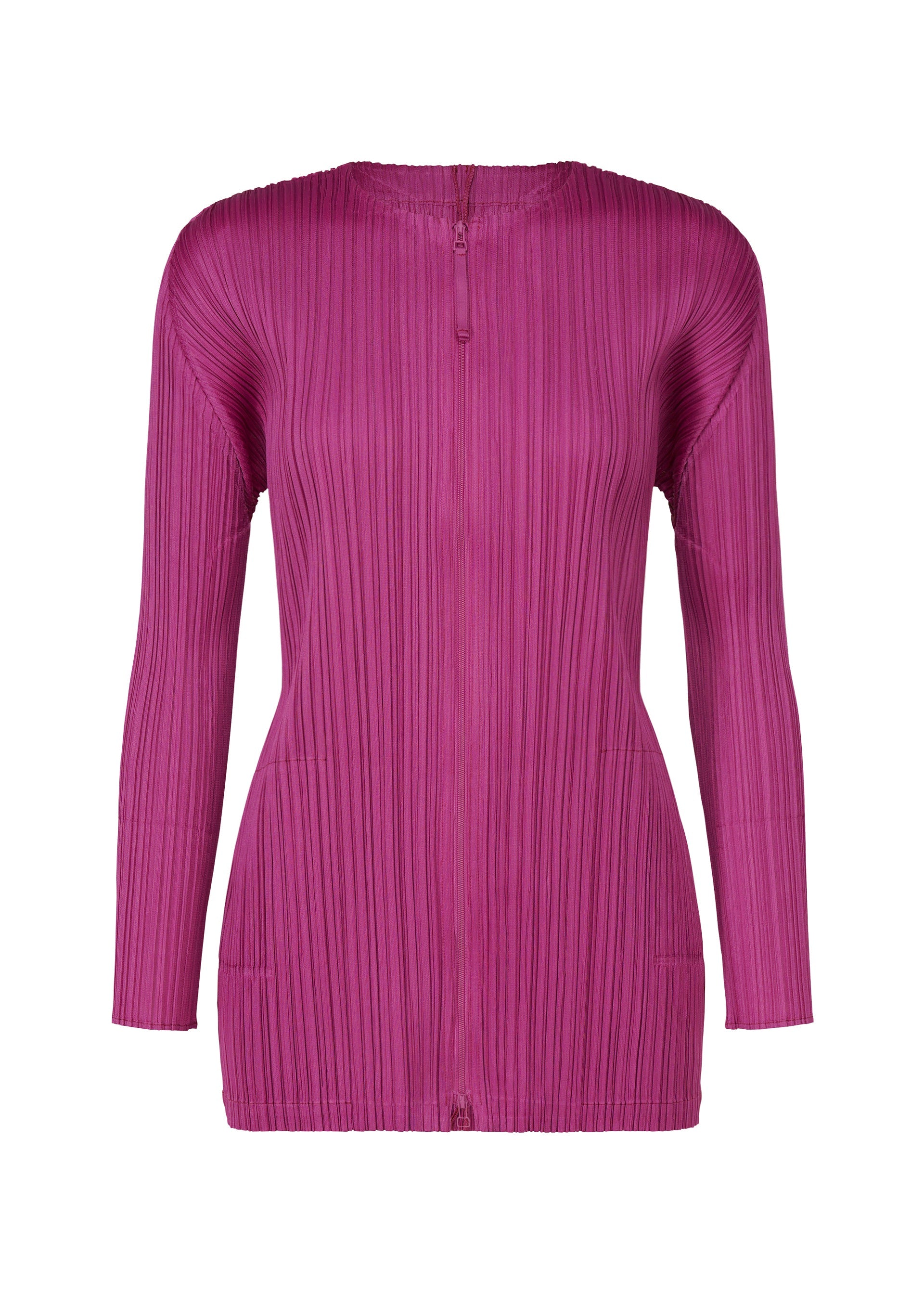 A product shot of the PLEATS PLEASE ISSEY MIYAKE MONTHLY COLORS SEPTEMBER jacket in magenta (85).