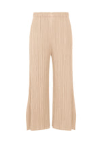 A product shot of the PLEATS PLEASE ISSEY MIYAKE MONTHLY COLORS JULY trousers in light beige.