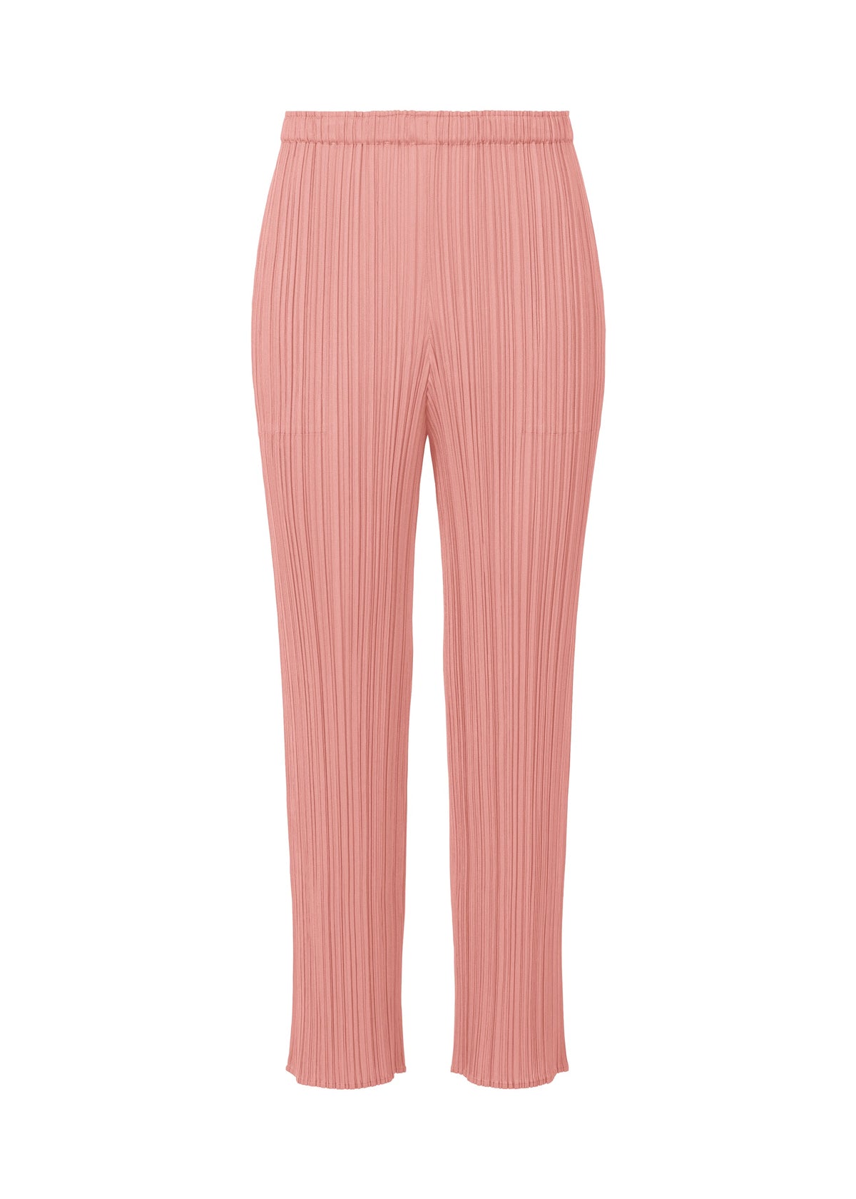 A product shot of the PLEATS PLEASE ISSEY MIYAKE MONTHLY COLORS SEPTEMBER trousers in rose pink (28).