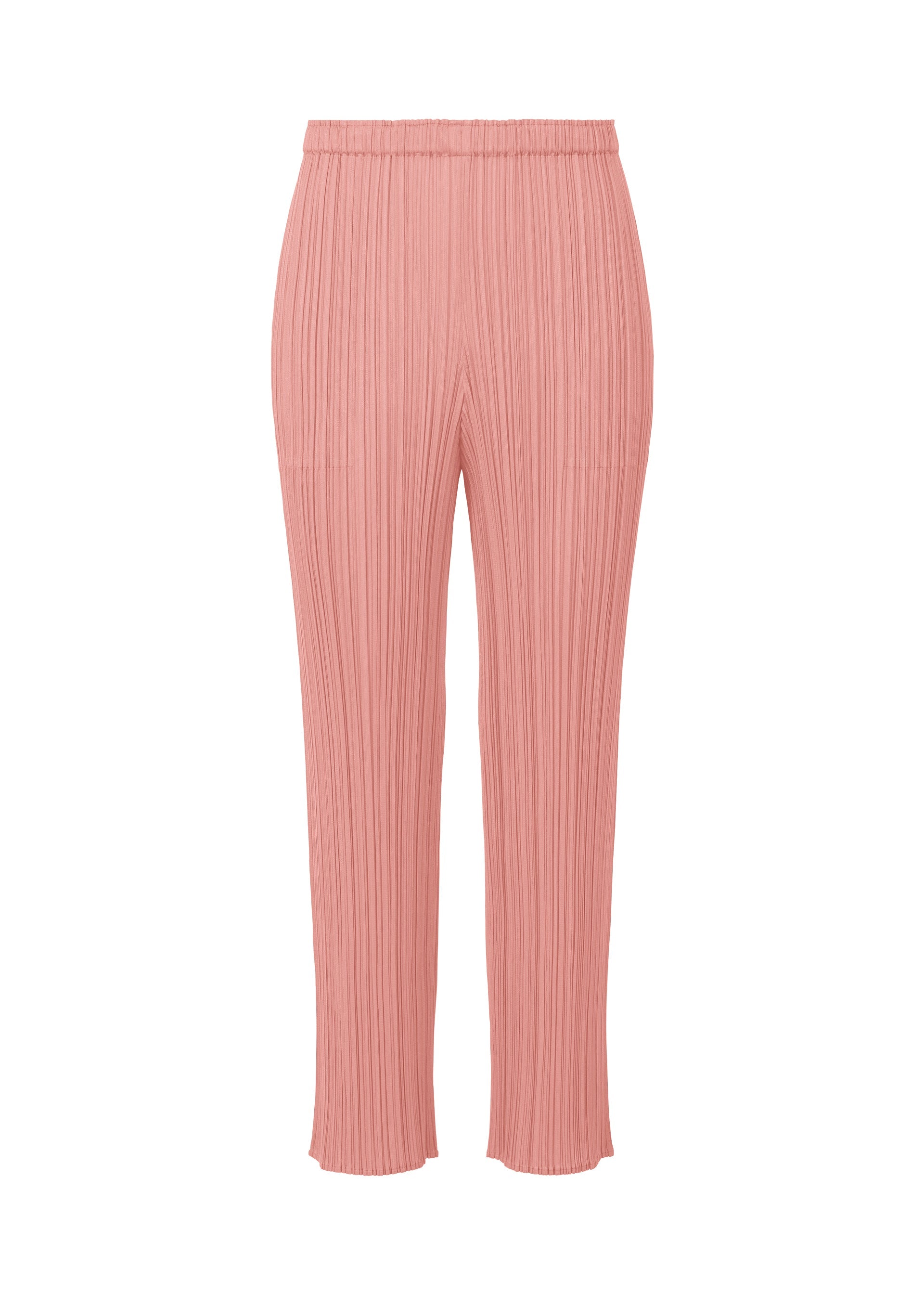 A product shot of the PLEATS PLEASE ISSEY MIYAKE MONTHLY COLORS SEPTEMBER trousers in rose pink (28).