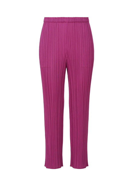 A product shot of the PLEATS PLEASE ISSEY MIYAKE MONTHLY COLORS SEPTEMBER trousers in magenta (85).