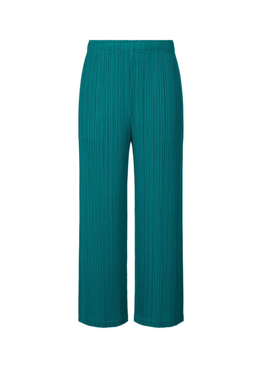 A product shot of the PLEATS PLEASE ISSEY MIYAKE MONTHLY COLORS OCTOBER trousers in turquoise green (61).