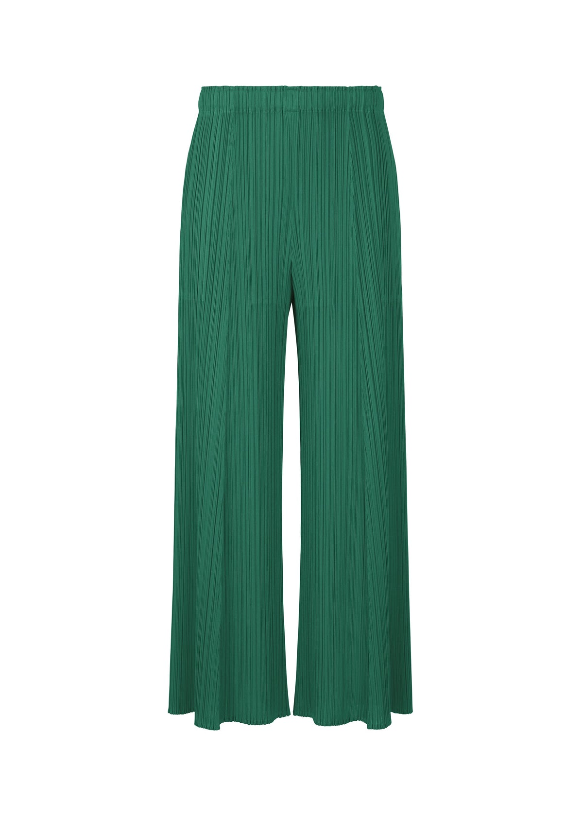 A product shot of the PLEATS PLEASE ISSEY MIYAKE MONTHLY COLORS NOVEMBER trousers in green (62).