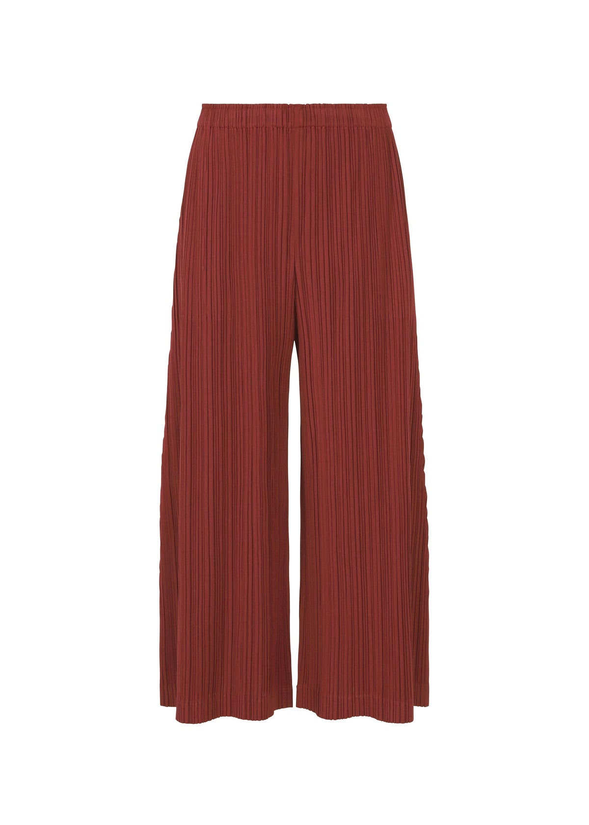 A product shot of the PLEATS PLEASE ISSEY MIYAKE WOOL PLEATS trousers in brown red (45).