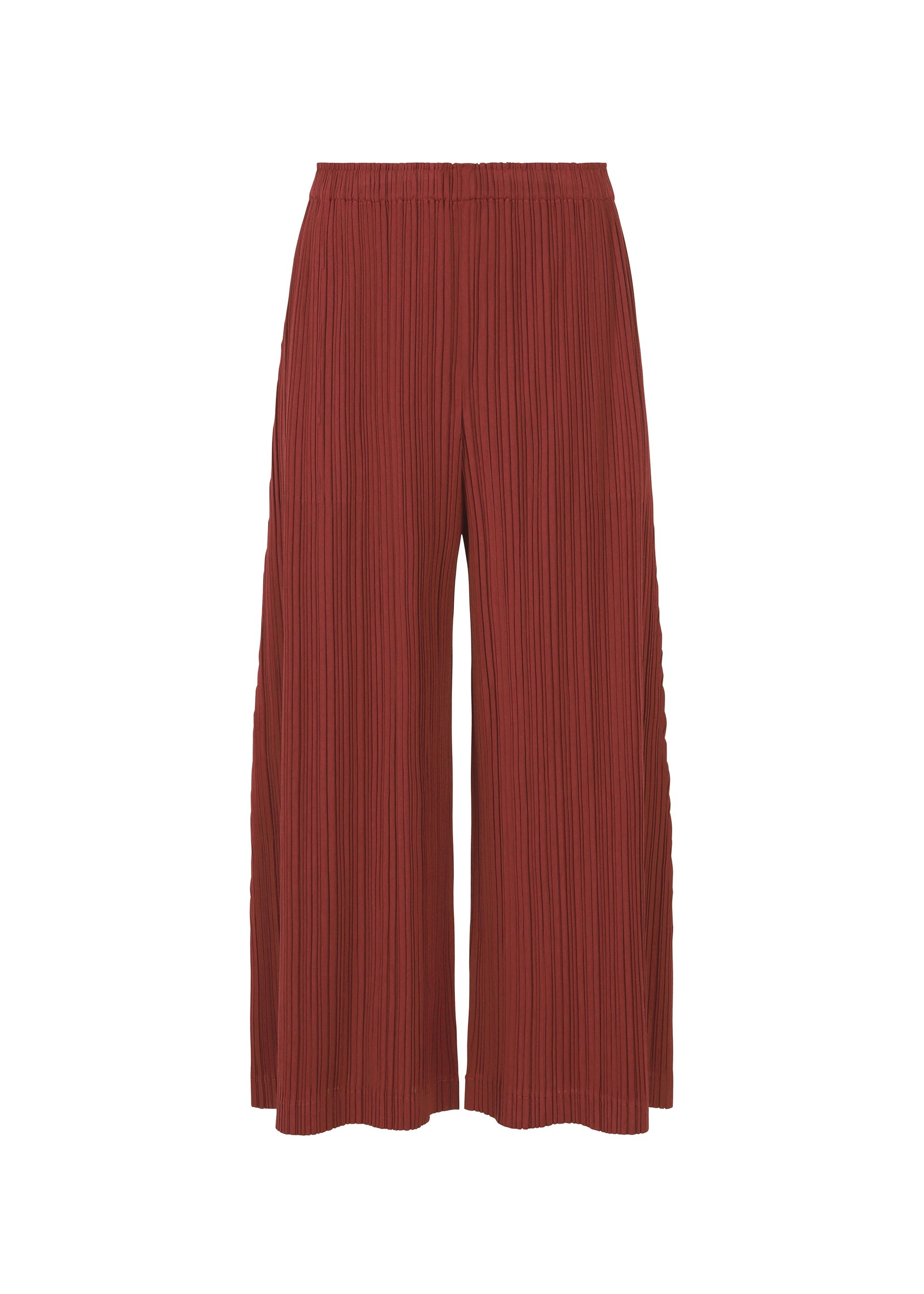 A product shot of the PLEATS PLEASE ISSEY MIYAKE WOOL PLEATS trousers in brown red (45).