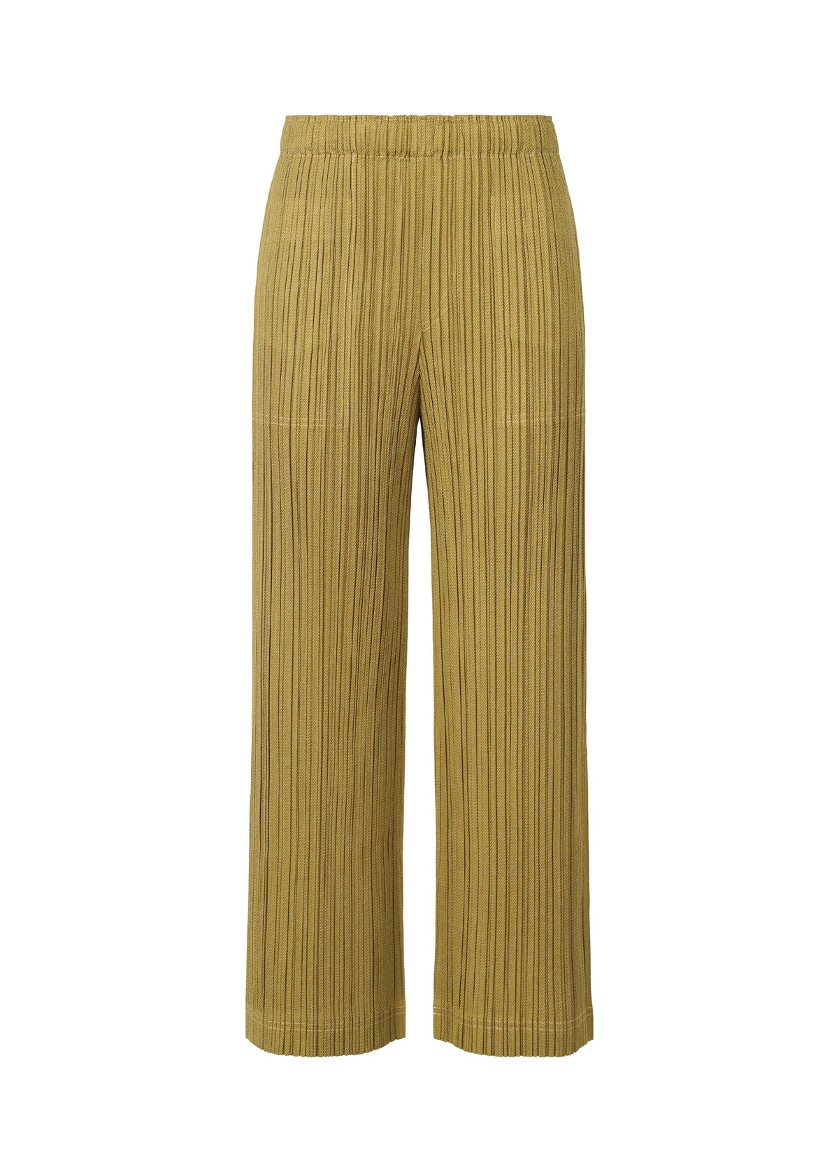 A product shot of the PLEATS PLEASE ISSEY MIYAKE COTTON DENIM trousers in mustard (59).