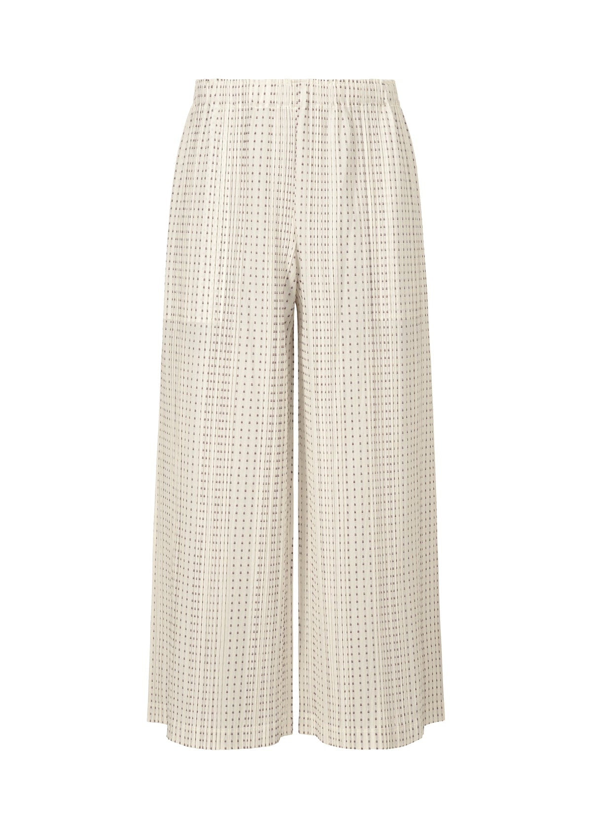 A product shot of the PLEATS PLEASE ISSEY MIYAKE COTTON SKIP trousers in white.