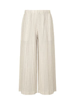 A product shot of the PLEATS PLEASE ISSEY MIYAKE COTTON SKIP trousers in white.