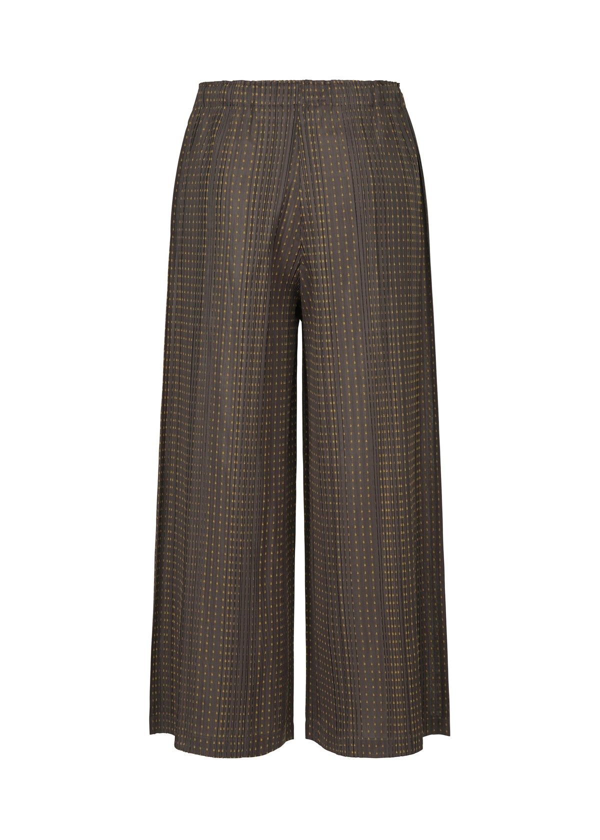 A detail shot of the PLEATS PLEASE ISSEY MIYAKE COTTON SKIP trousers.