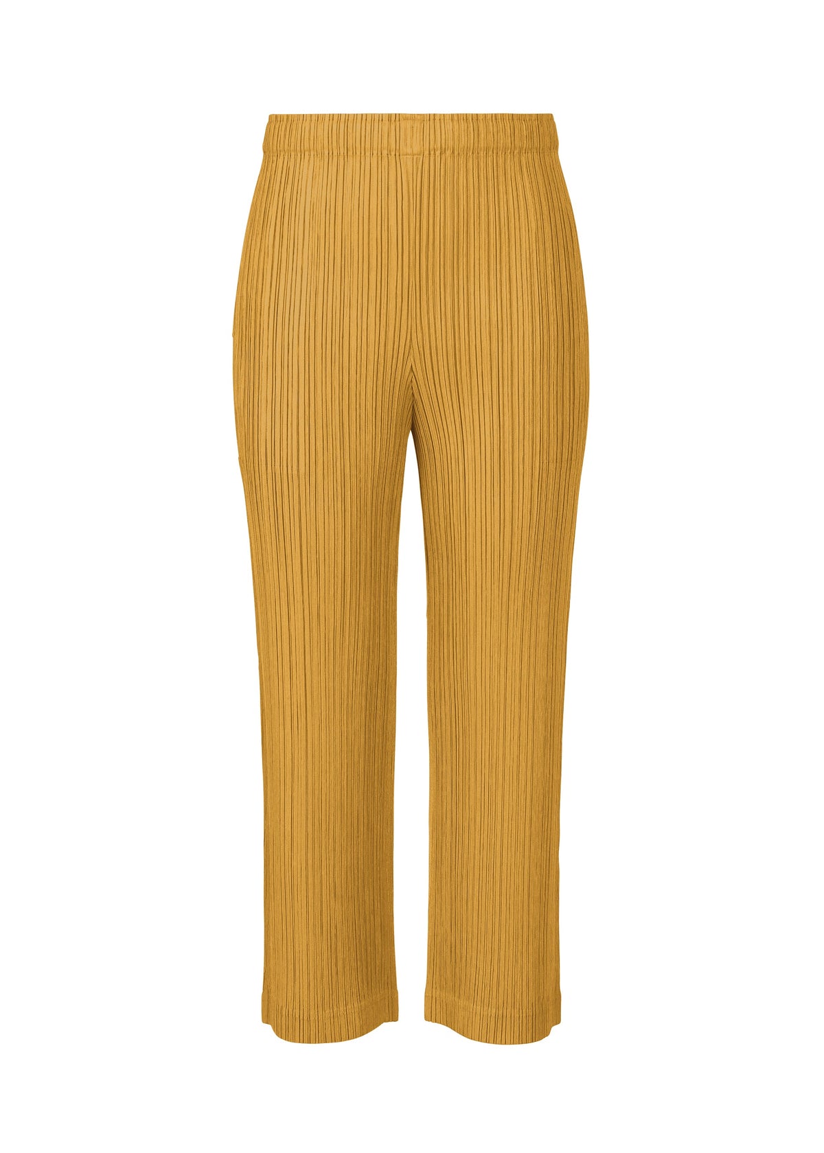A product shot of the PLEATS PLEASE ISSEY MIYAKE THICKER BOTTOMS 1 trousers in mustard.