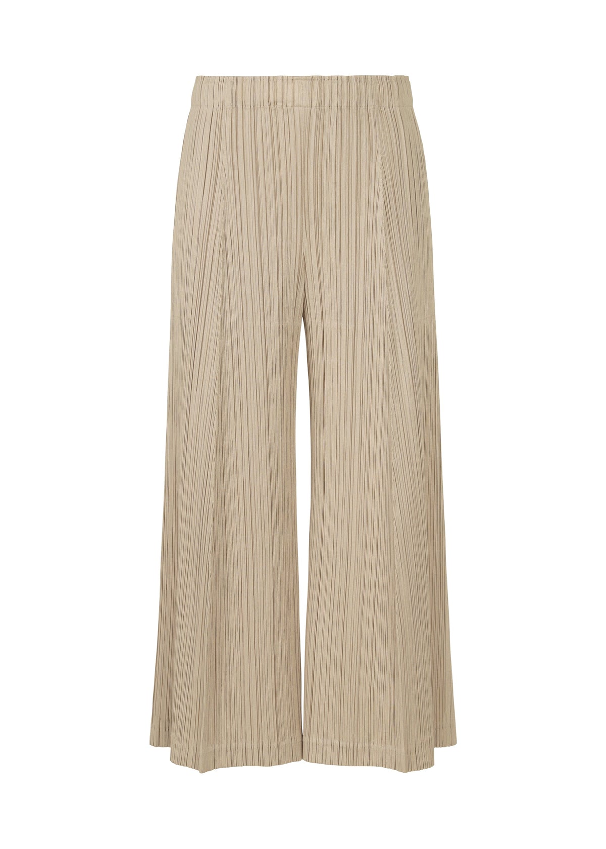A product shot of the PLEATS PLEASE ISSEY MIYAKE THICKER BOTTOMS 1 trousers in greige.