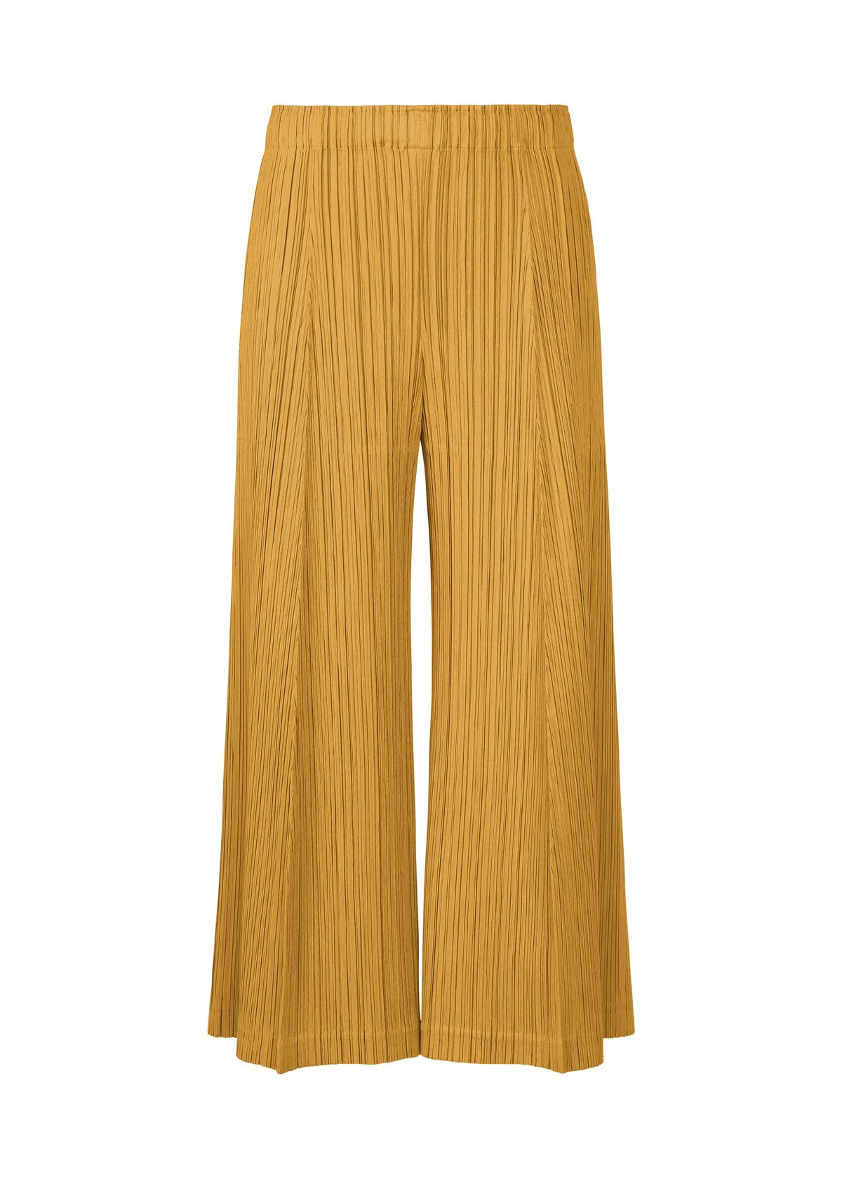 A product shot of the PLEATS PLEASE ISSEY MIYAKE THICKER BOTTOMS 1 trousers in mustard.