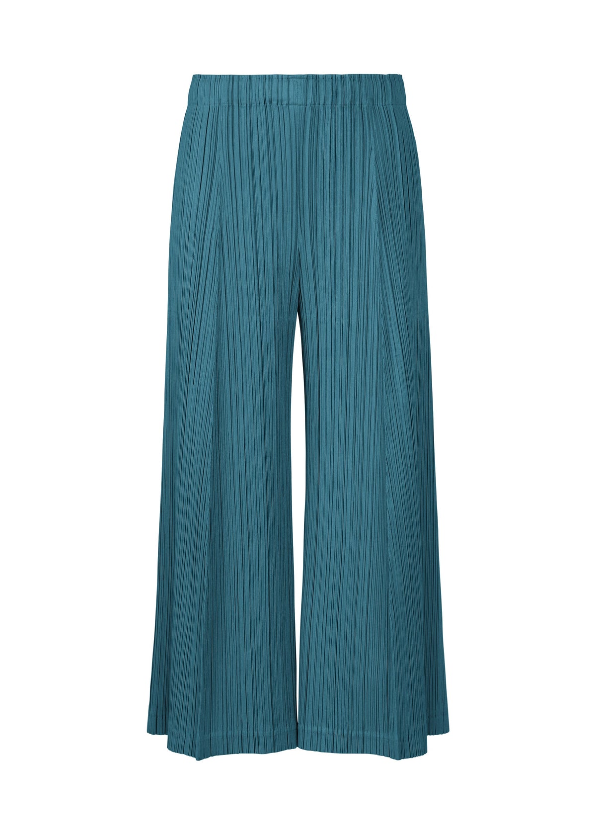 A product shot of the PLEATS PLEASE ISSEY MIYAKE THICKER BOTTOMS 1 trousers in peacock blue.