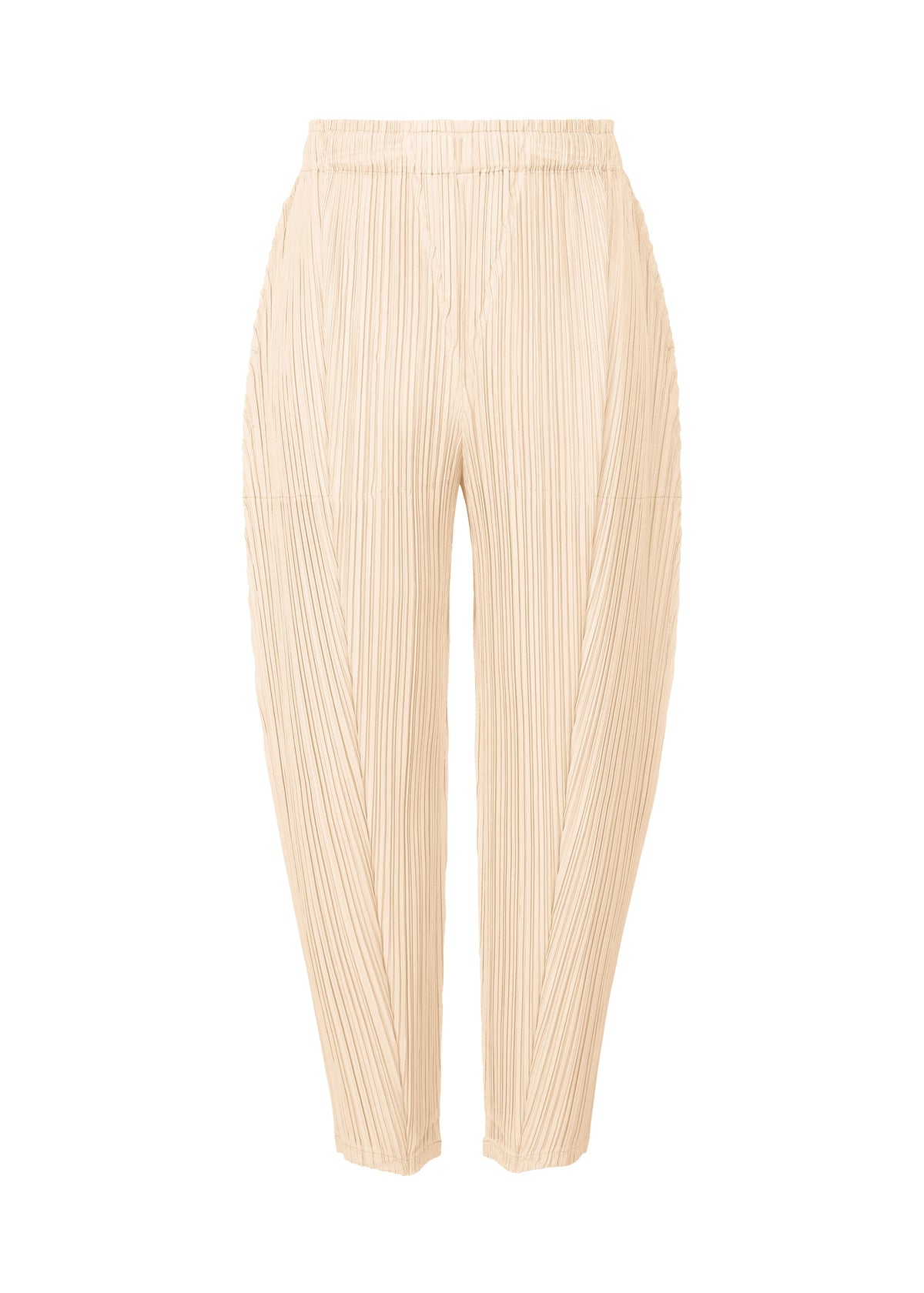 A product shot of the PLEATS PLEASE ISSEY MIYAKE THICKER BOTTOMS 2 trousers in off white (02).