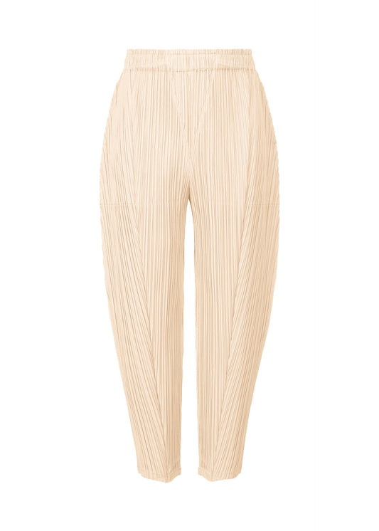 A product shot of the PLEATS PLEASE ISSEY MIYAKE THICKER BOTTOMS 2 trousers in off white (02).