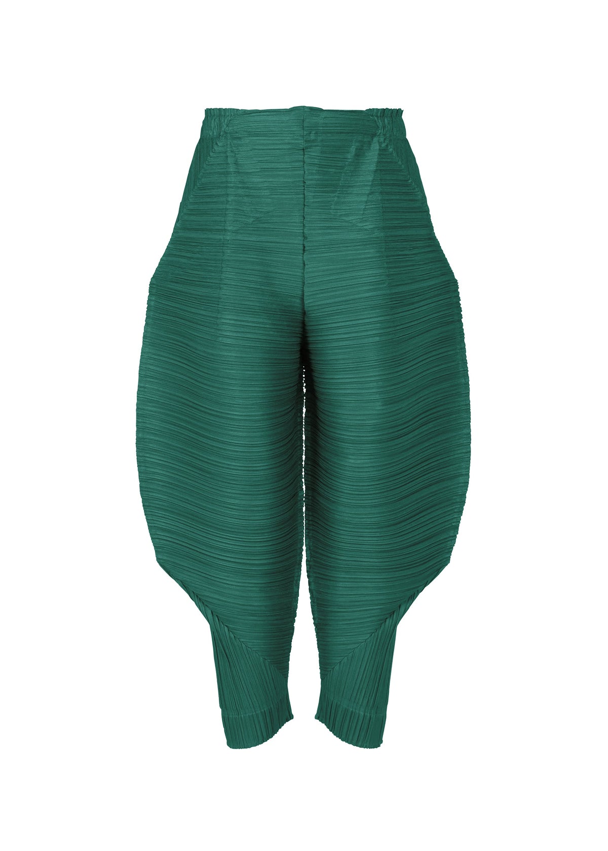 A product shot of the PLEATS PLEASE ISSEY MIYAKE THICKER BOUNCE trousers in green (62).