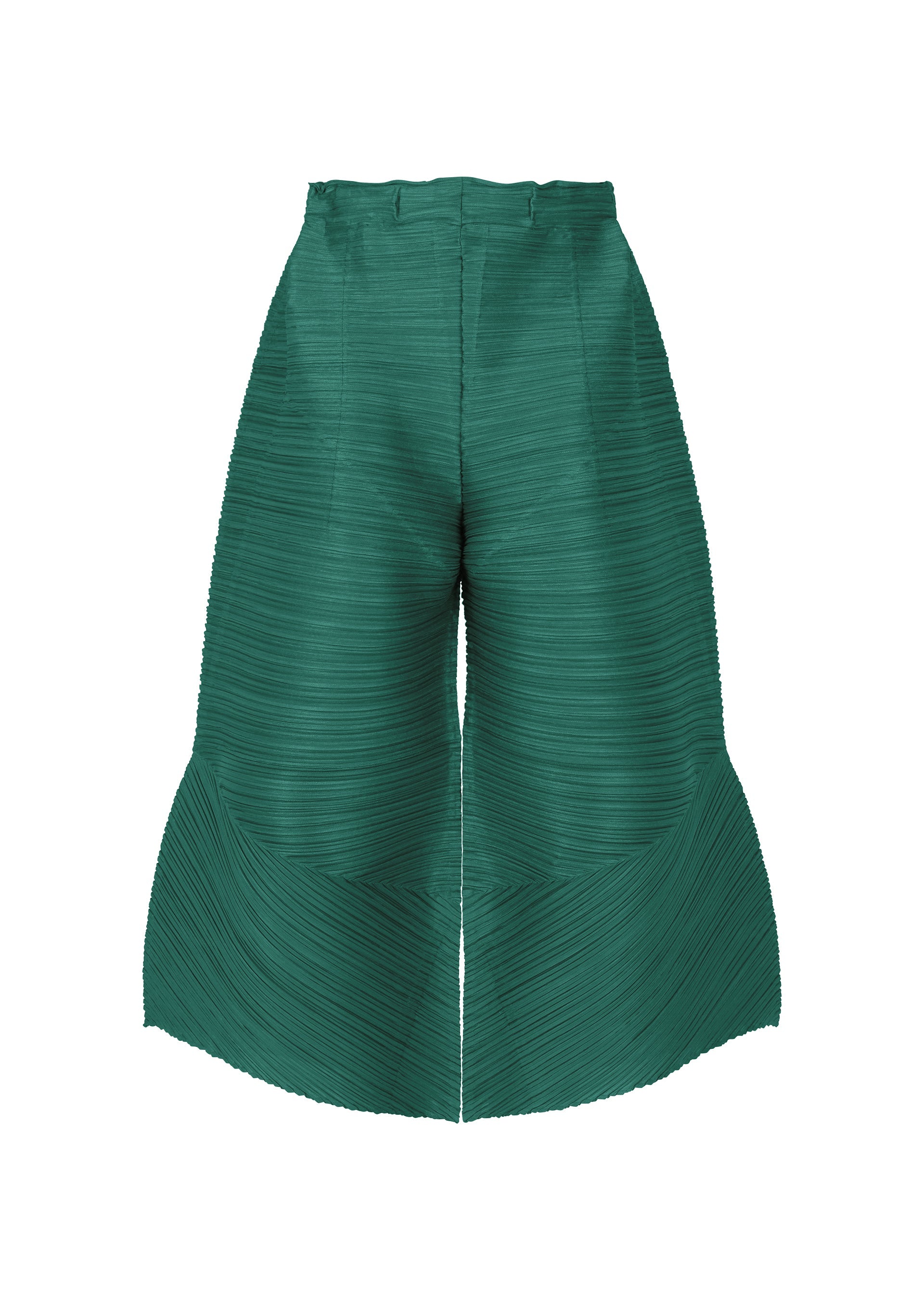 A product shot of the PLEATS PLEASE ISSEY MIYAKE THICKER BOUNCE trousers in green (62).