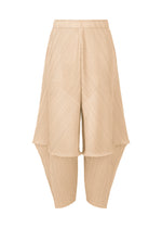 A product shot of the PLEATS PLEASE ISSEY MIYAKE LEAP trousers in light beige.
