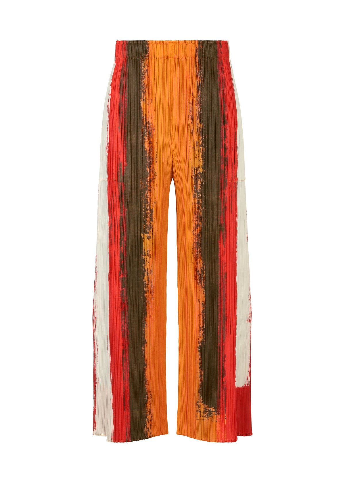 A product shot of the PLEATS PLEASE ISSEY MIYAKE JUMP trousers in red.