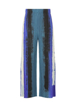 A product shot of the PLEATS PLEASE ISSEY MIYAKE JUMP trousers in blue.