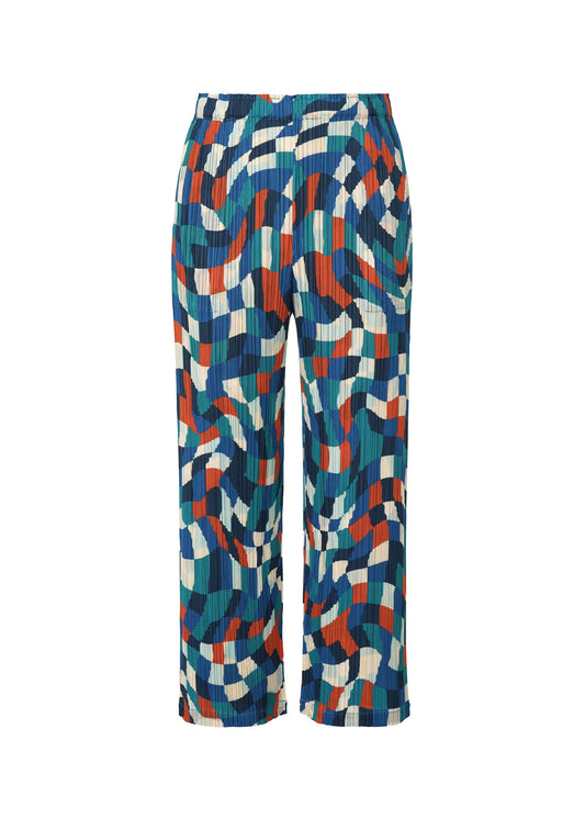 A product shot of the PLEATS PLEASE ISSEY MIYAKE DANCING SQUARE trousers in blue (72).