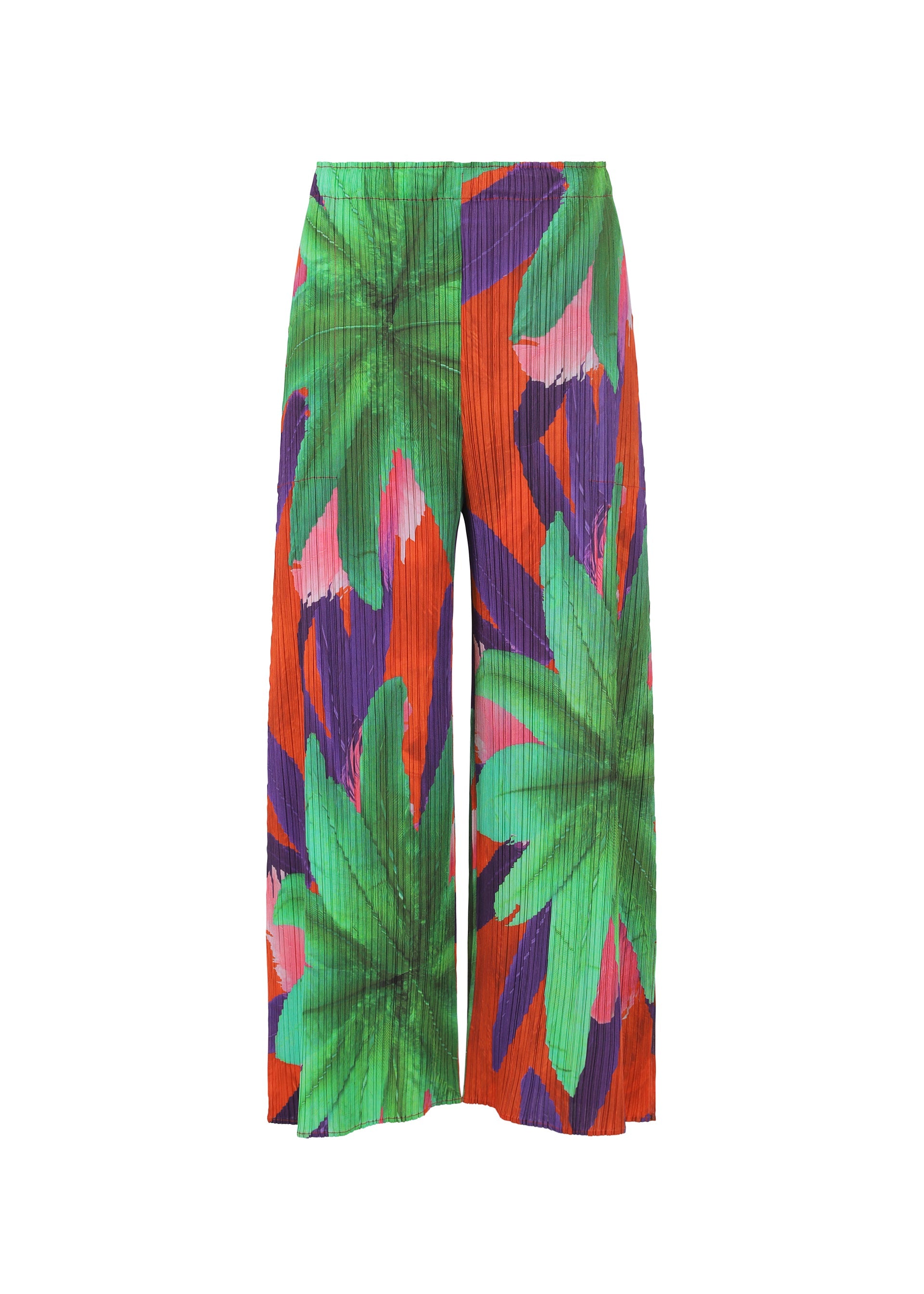 A product shot of the PLEATS PLEASE ISSEY MIYAKE CARNIVAL trousers in red (24).