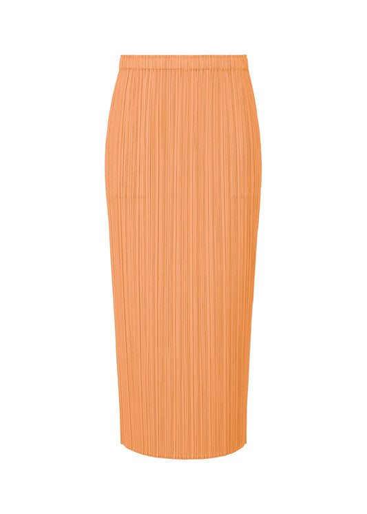 A product shot of the PLEATS PLEASE ISSEY MIYAKE MONTHLY COLORS AUGUST skirt in coral orange (31).